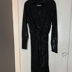 Black sequin long sleeve dress